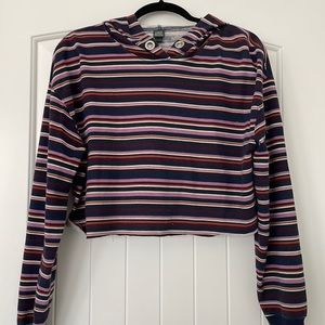 Striped, cropped, long sleeve with hoodie, size M